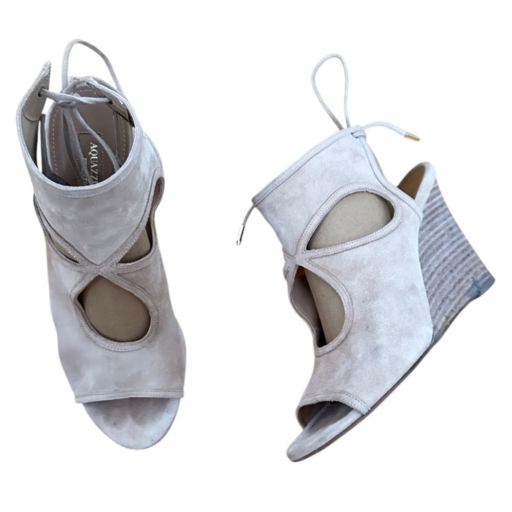 Aquazurra Sexy Thing Suede Cut Out Wedge Peep Toe Size 38 8
